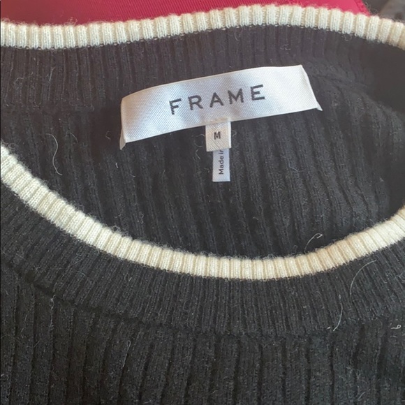 FRAME Double Ruffle Cuff Sweater In Noir Multi - Picture 3 of 5